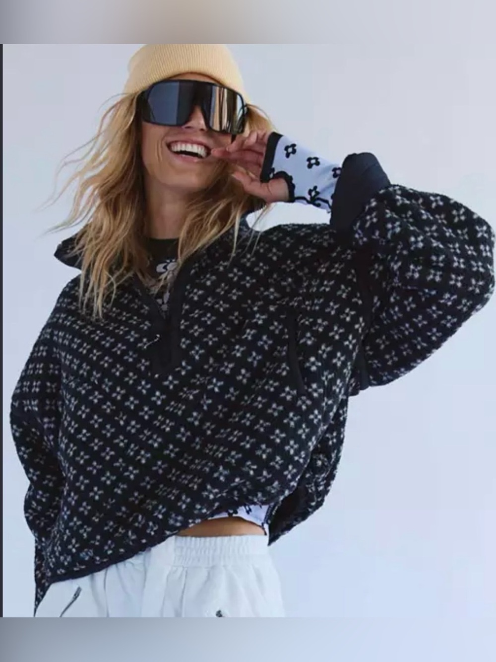 FP Movement by Free People Mountain High Half Zip Fleece in Black Combo Birdseye